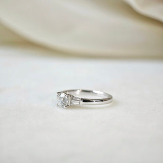 0.51 CT Round & Baguette Three Stone Moissanite Engagement Rin