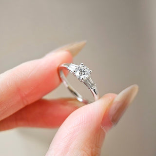0.51 CT Round & Baguette Three Stone Moissanite Engagement Rin
