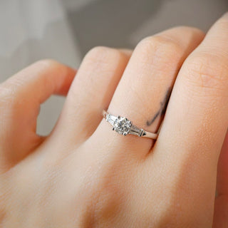 0.51 CT Round & Baguette Three Stone Moissanite Engagement Rin
