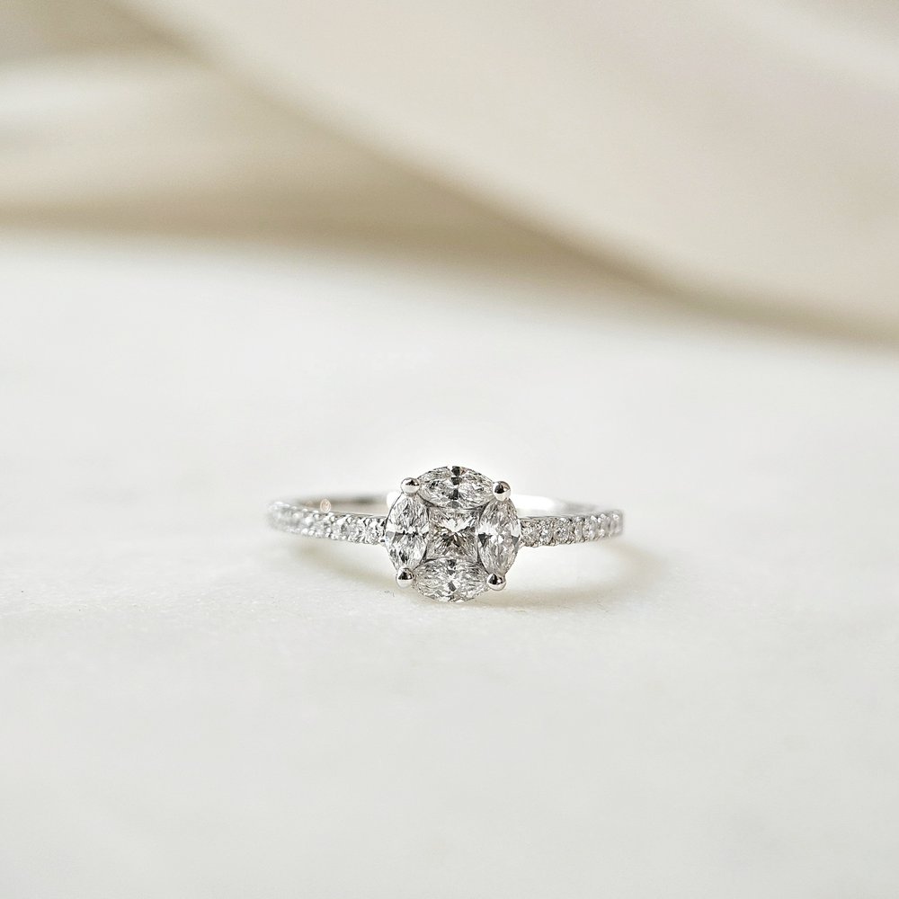 0.75 CT Marquise Princess & Round Cluster Moissanite Engagement Ring
