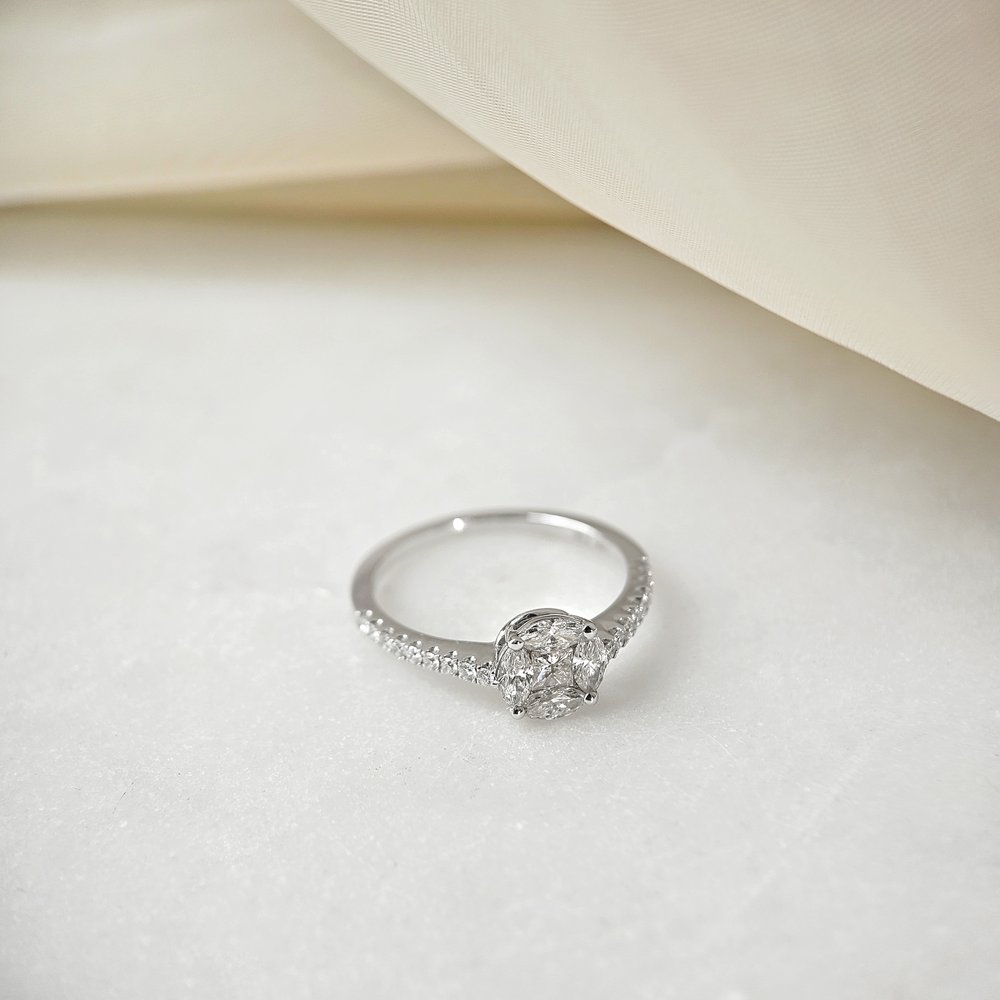 0.75 CT Marquise Princess & Round Cluster Moissanite Engagement Ring