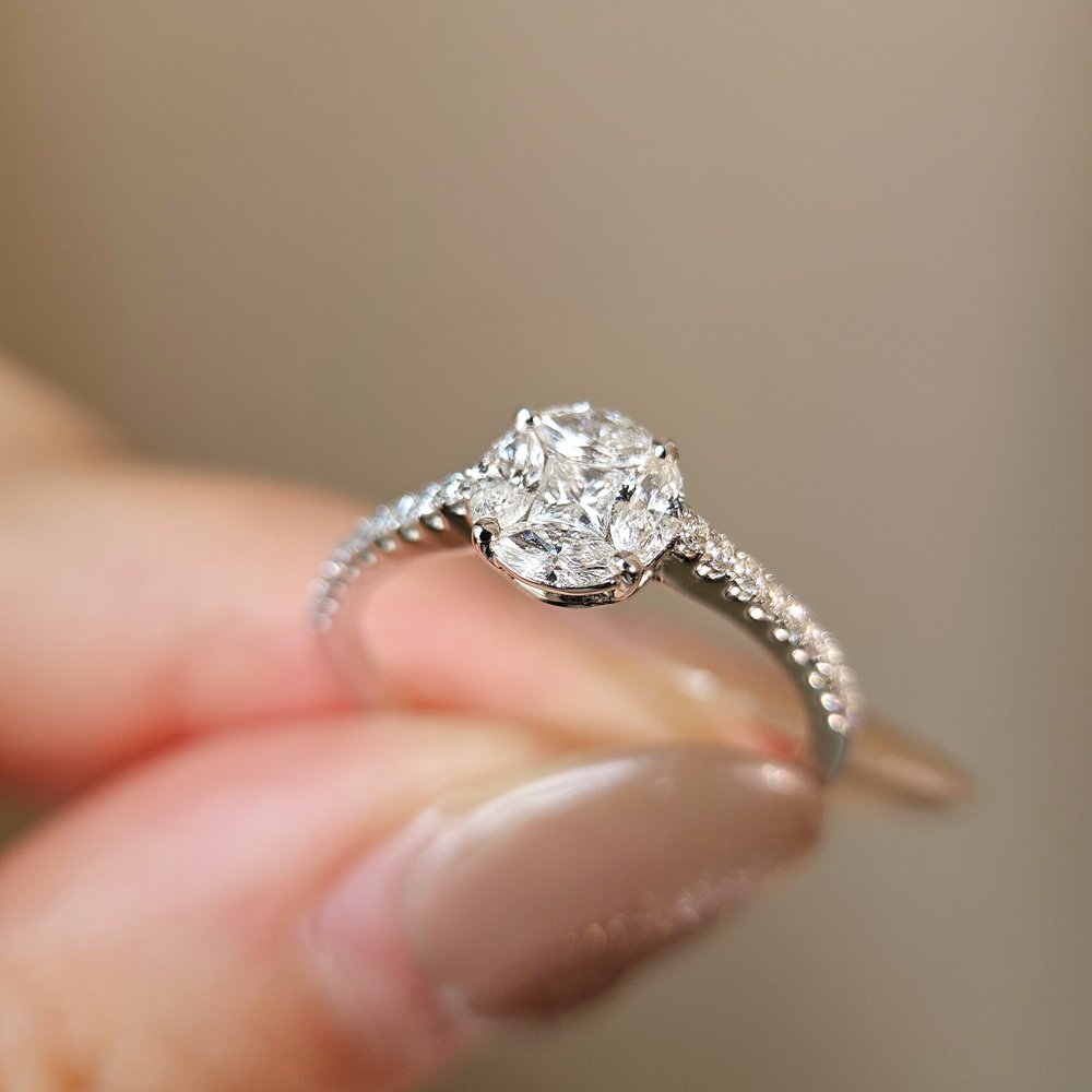 0.75 CT Marquise Princess & Round Cluster Moissanite Engagement Ring