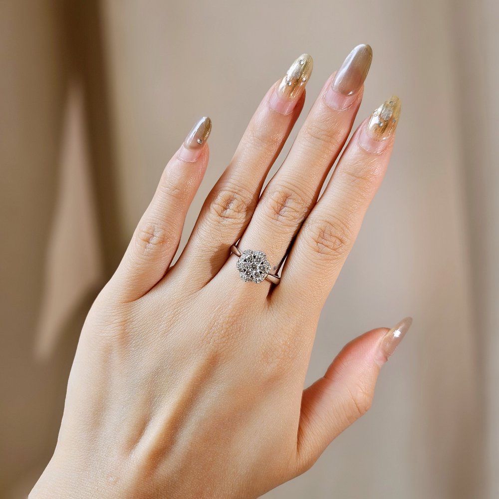0.74 CT Round Cluster Moissanite Engagement Ring
