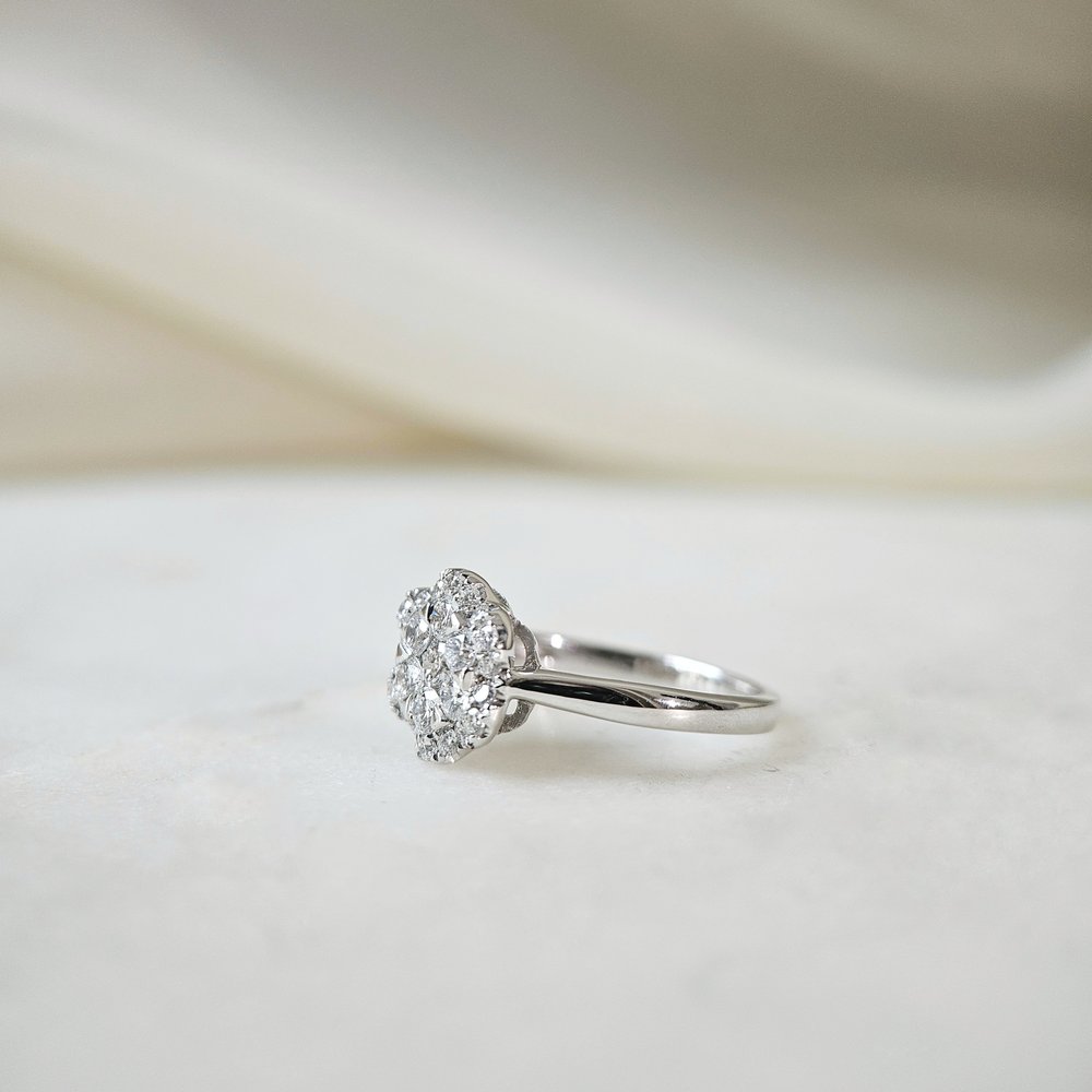 0.74 CT Round Cluster Moissanite Engagement Ring