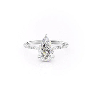 1.50 CT Pear E/VS1 CVD Diamond Hidden Halo Engagement Ring With Pave Setting - violetjewels