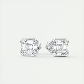 1.0 CT Asscher Half Bezel Solitaire G/VS Lab Grown Diamond Earrings - violetjewels