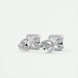 1.0 CT Asscher Half Bezel Solitaire G/VS Lab Grown Diamond Earrings - violetjewels