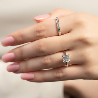 Baguette diamond half eternity wedding band – sleek and modern timeless design