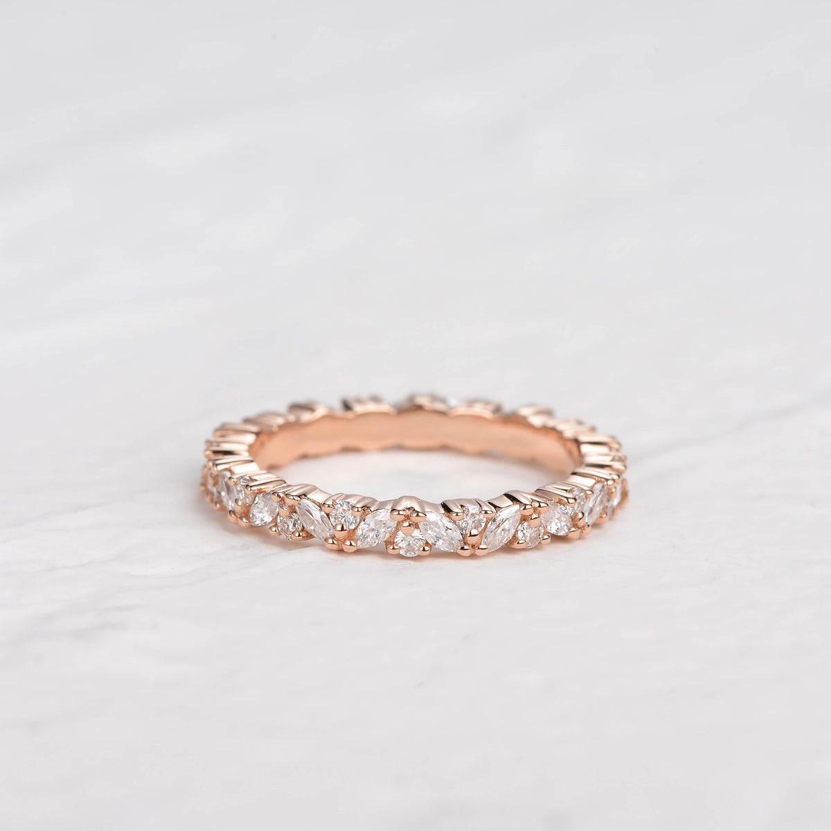 0.4 CT Round And Marquise Alternative Moissanite Wedding Band - violetjewels