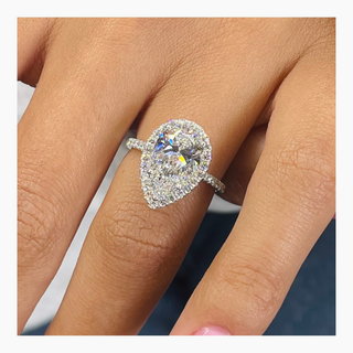2.51ct Pear F- VS Halo & Pave Diamond Engagement Ring