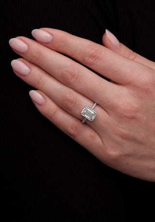 Halo Ring with 2.0 CT Emerald Cut Moissanite - violetjewels