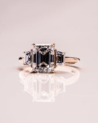 0.66 CT Emerald Cut Three Stone Moissanite Engagement Ring - violetjewels