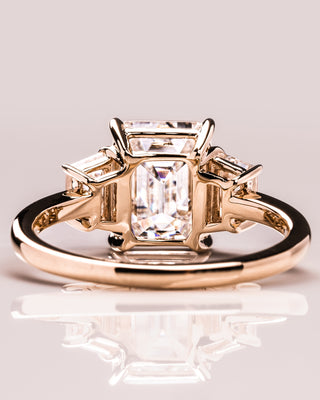 0.66 CT Emerald Cut Three Stone Moissanite Engagement Ring - violetjewels