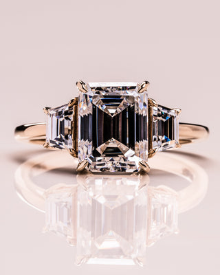 0.66 CT Emerald Cut Three Stone Moissanite Engagement Ring - violetjewels