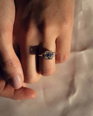 0.66 CT Emerald Cut Three Stone Moissanite Engagement Ring - violetjewels