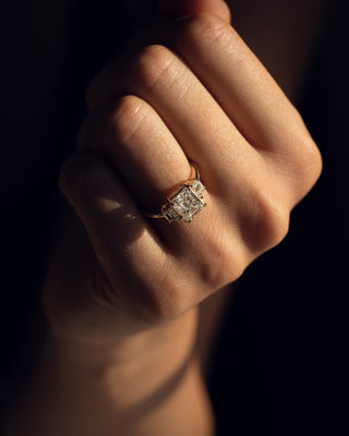 0.66 CT Emerald Cut Three Stone Moissanite Engagement Ring - violetjewels