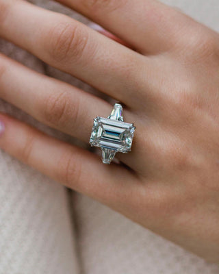 7.2 CT Emerald Cut Three Stone Moissanite Engagement Ring - violetjewels