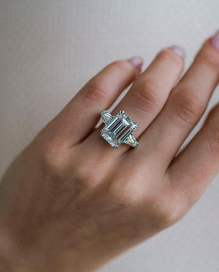 7.2 CT Emerald Cut Three Stone Moissanite Engagement Ring - violetjewels