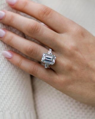 7.2 CT Emerald Cut Three Stone Moissanite Engagement Ring - violetjewels