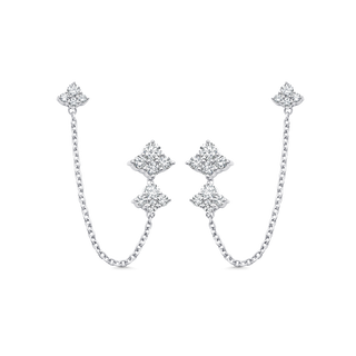0.87 TCW Round Moissanite Diamond Cluster Chain Earrings - violetjewels