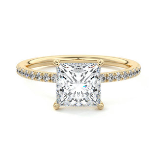 Pave Setting Ring with 2.0 CT Princess Moissanite - violetjewels