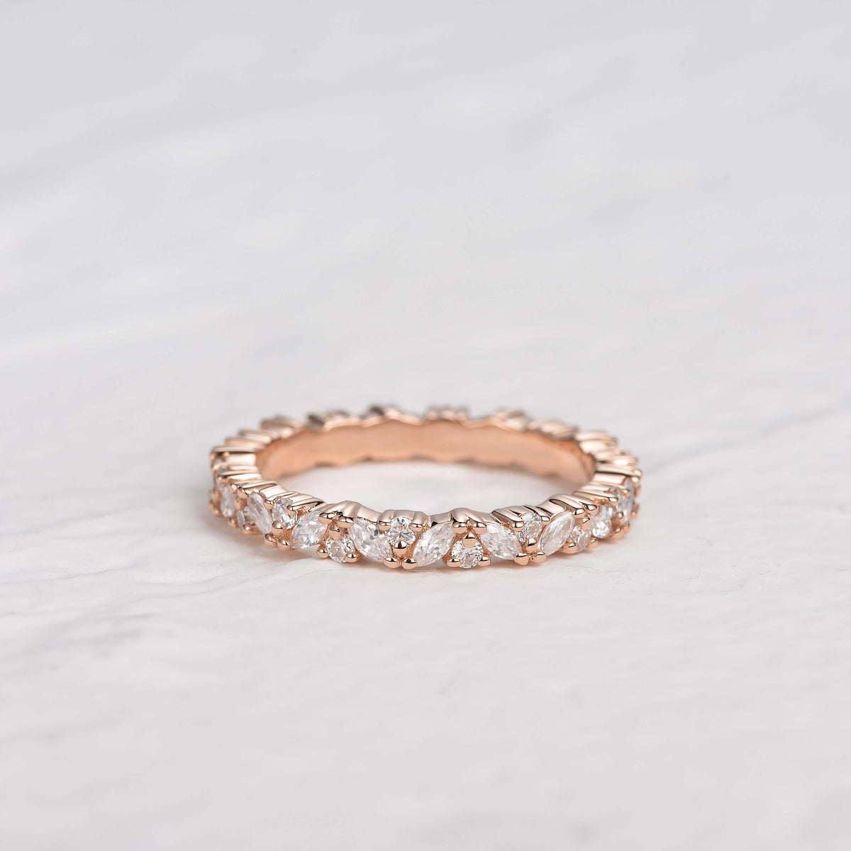 0.4 CT Round And Marquise Alternative Moissanite Wedding Band - violetjewels