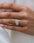 4.25 CT Pear & Emerald Two Stone Moissanite Engagement Ring - violetjewels
