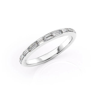 Baguette diamond half eternity wedding band – sleek and modern timeless design
