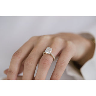 3.20 CT Elongated Cushion Solitaire Hidden Halo Moissanite Engagement Ring - violetjewels