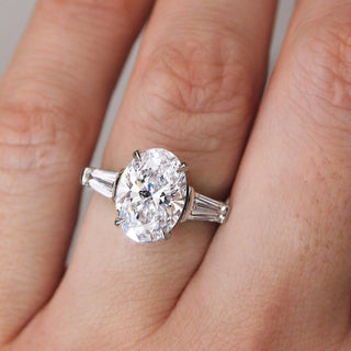 3.0 CT Oval  CVD Diamond Three Stone Style Engagement Ring