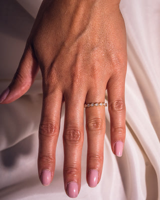 0.8 CT Pear Shaped Milgrain Moissanite Wedding Band - violetjewels