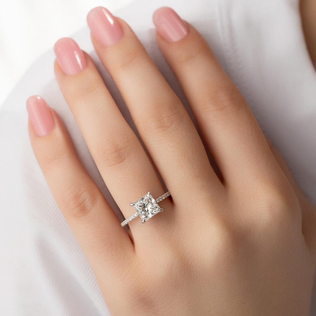 1.00-3.00 CT Princess Lab Grown Diamond Pave Engagement Ring