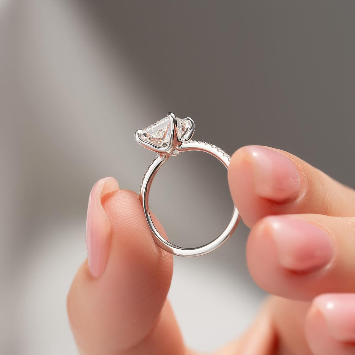 1.00-3.00 CT Princess Lab Grown Diamond Pave Engagement Ring
