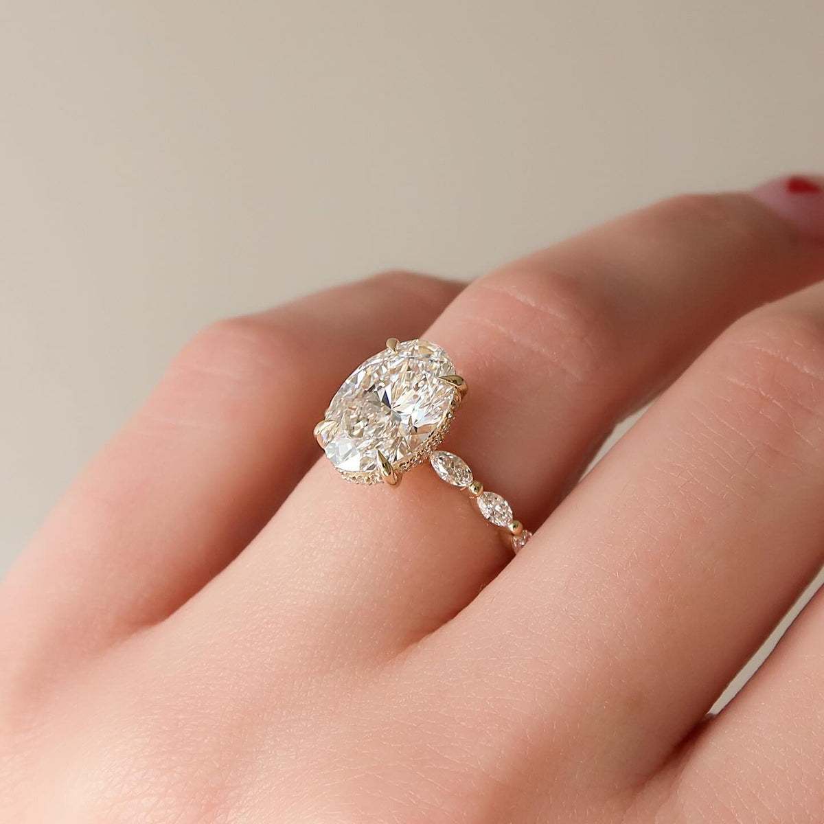 1.00-3.00 CT Oval Lab Grown Diamond Hidden Halo Engagement Ring