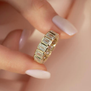 5.50 TCW Emerald  Diamond Bezel Eternity Wedding Band