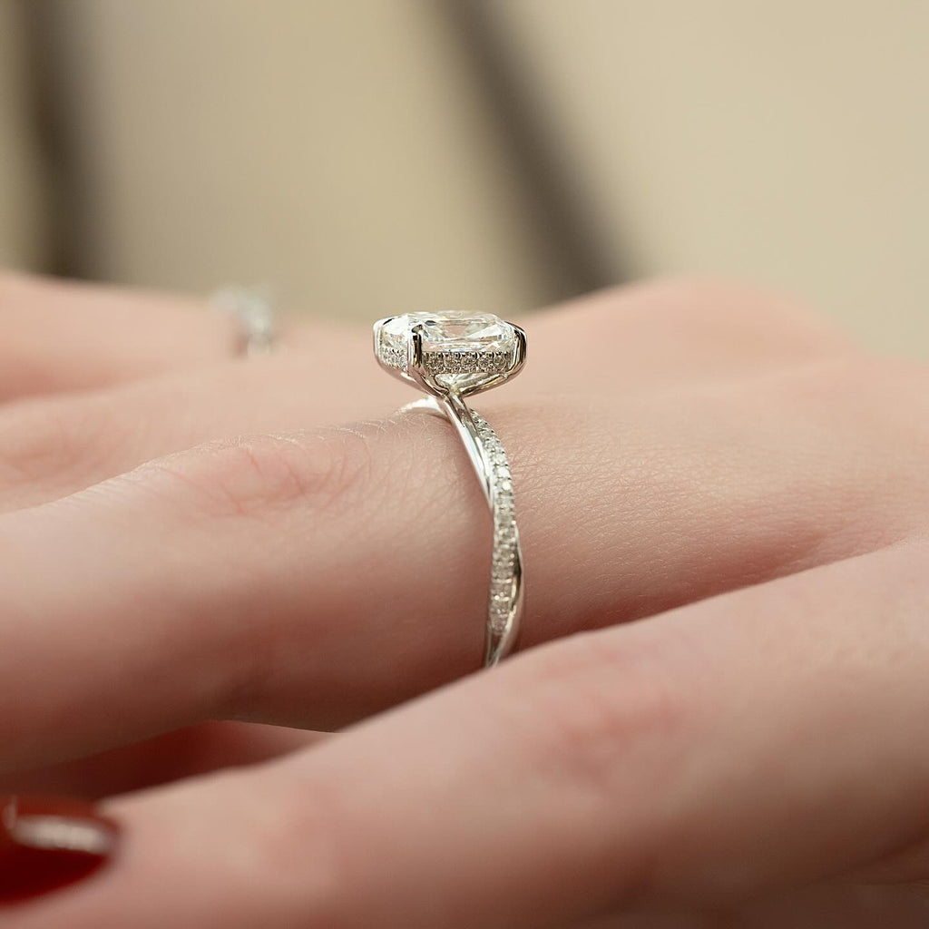 1.50-3.50 CT Elongated Cushion Lab Grown Diamond Twisted Engagement Ring