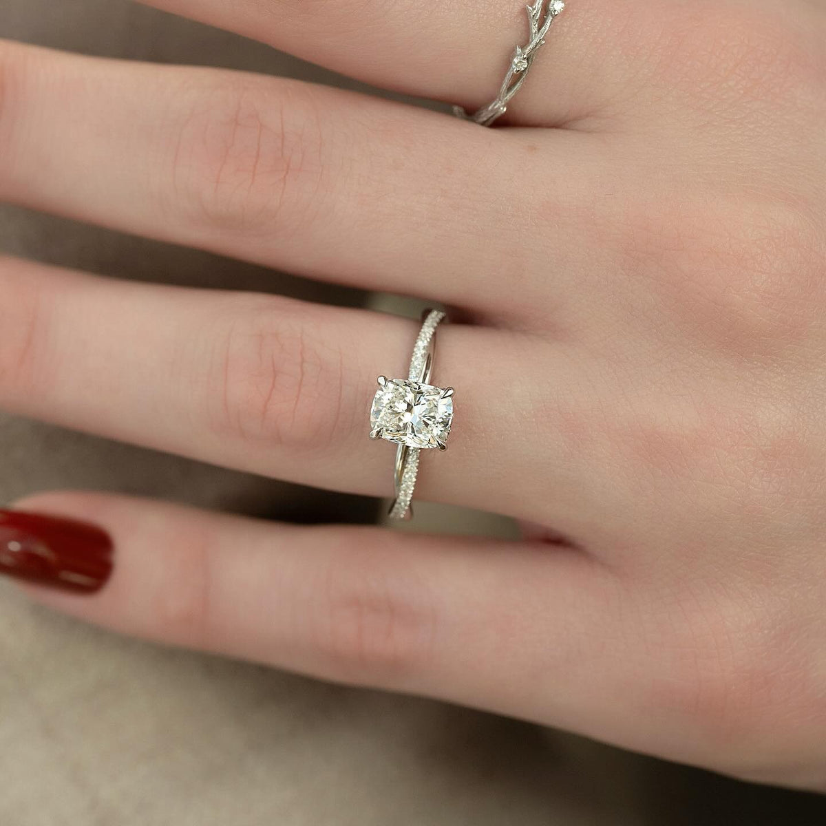 1.50-3.50 CT Elongated Cushion Lab Grown Diamond Twisted Engagement Ring