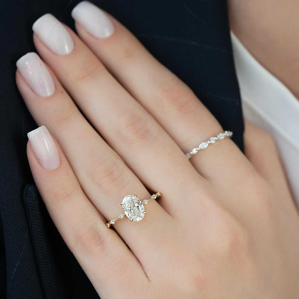 1.0-3.0 CT Elongated Cushion Lab Grown Diamond Dainty Engagement Ring