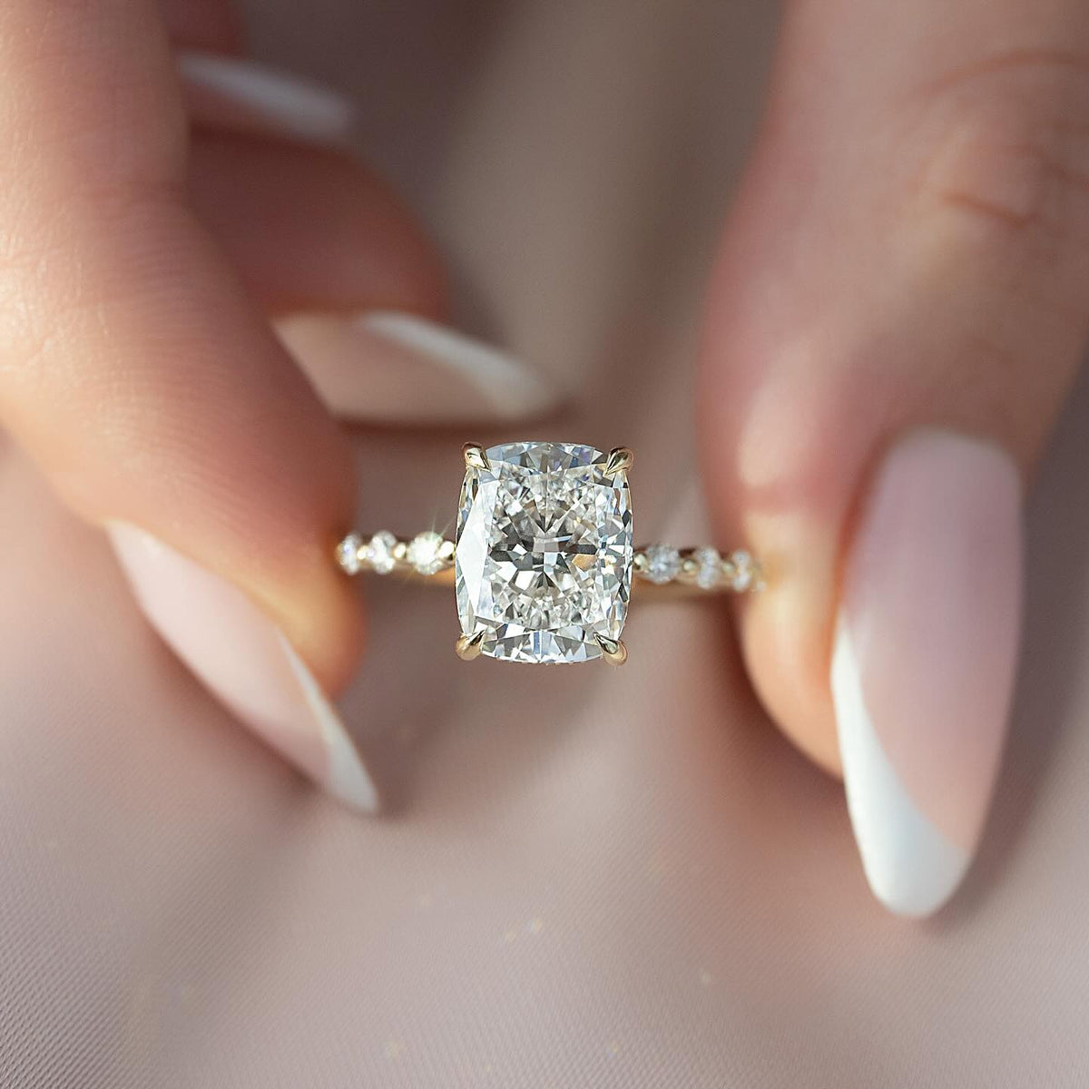 1.0-3.0 CT Elongated Cushion Lab Grown Diamond Hidden Halo Engagement Ring