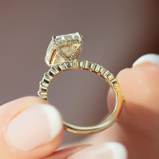 1.0-3.0 CT Elongated Cushion CVD Diamond Halo & Pave Engagement Ring