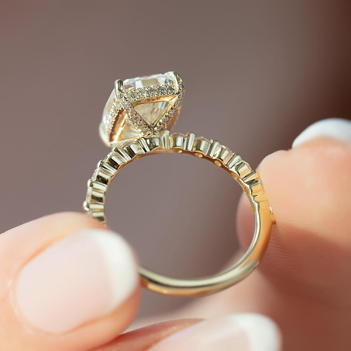 1.0-3.0 CT Elongated Cushion Lab Grown Diamond Hidden Halo Engagement Ring