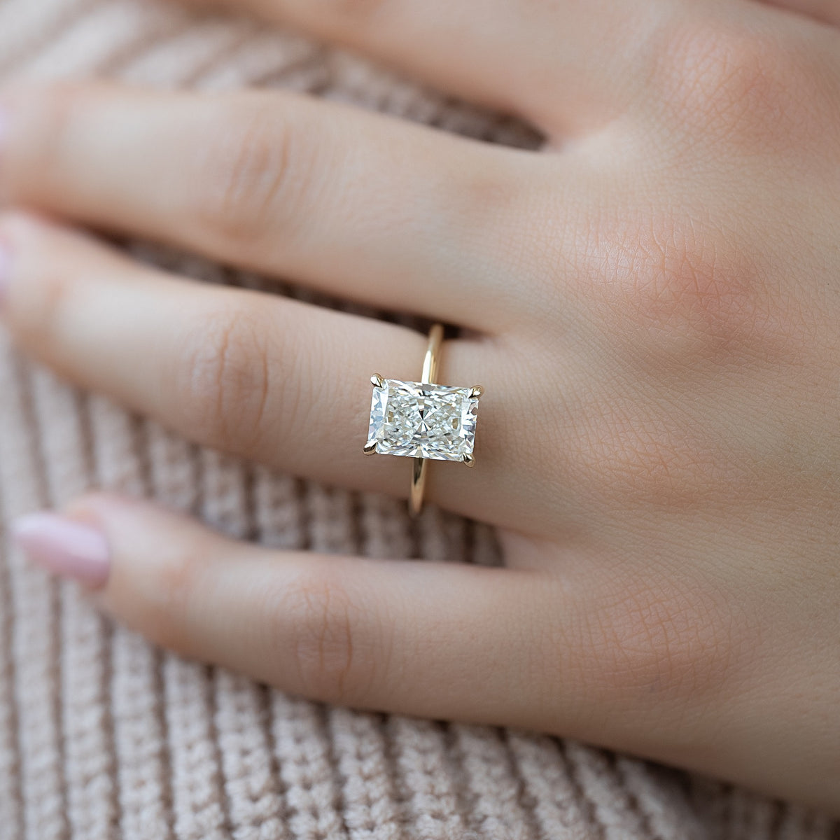 1.0-3.0 CT Radiant Lab Grown Diamond Hidden Halo Engagement Ring