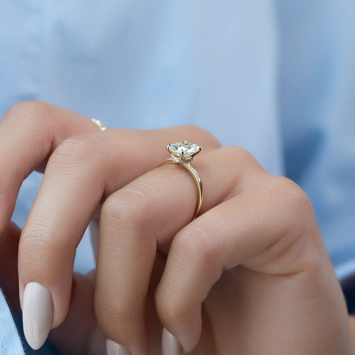 1.50-3.50 CT Oval Lab Grown Diamond Hidden Halo Engagement Ring
