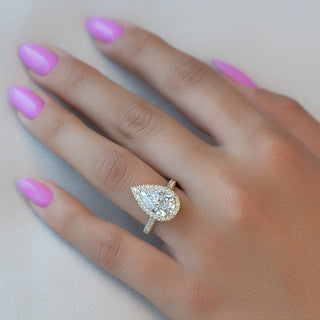 1.0 -3.0 CT Pear CVD Diamond Halo & Pave Engagement Ring