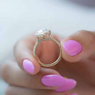 1.0 -3.0 CT Pear CVD Diamond Halo & Pave Engagement Ring