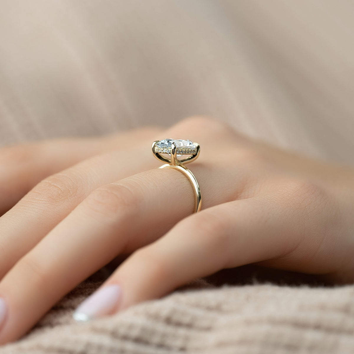 1.00-3.00 CT Oval Lab Grown Diamond Hidden Halo Engagement Ring
