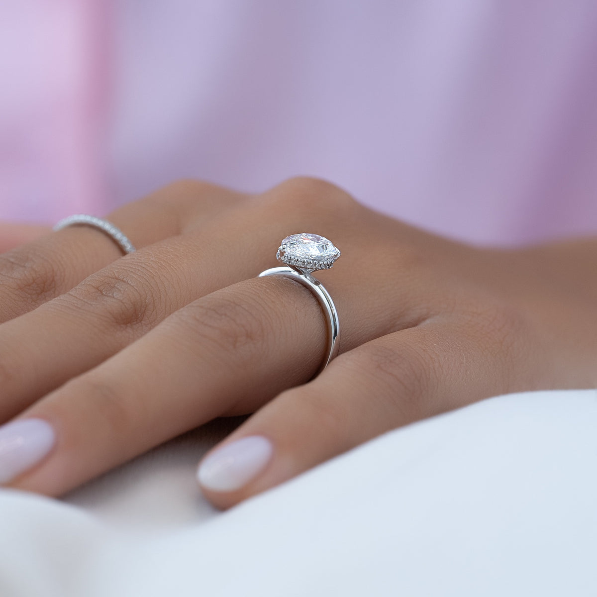 1.0-3.0 CT Pear  Lab Grown Diamond Hidden Halo Engagement Ring
