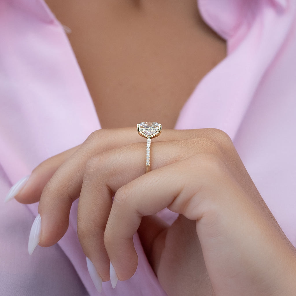 1.0-3.0 CT Oval Lab Grown Diamond Hidden Halo Engagement Ring