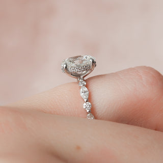 1.50-3.50 CT Oval CVD Diamond Hidden Halo & Pave Engagement Ring