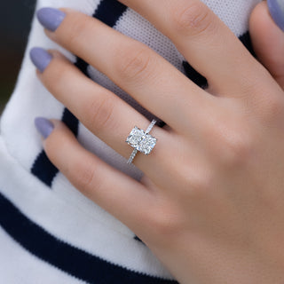 1.0-3.0 CT Radiant CVD Diamond Hidden Halo & Pave Engagement Ring